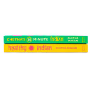 Chetna Makan 2 books set including Chetna's Healthy Indian and 30-minute Indian cookbooks by Mitchell Beazley Ltd, featuring colorful recipe pages.