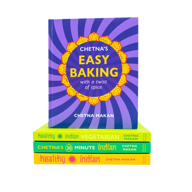 Chetna Makan 4 books collection set by Mitchell Beazley featuring Indian cooking, baking, healthy Indian recipes, and easy Indian dishes.
