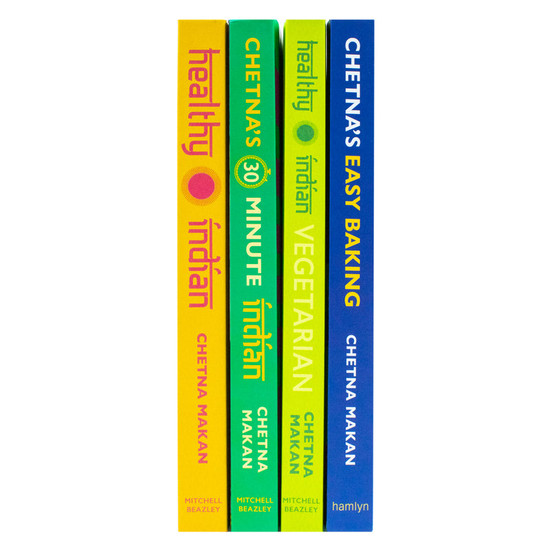 Set of four Chetna Makan Indian cooking and baking books by Mitchell Beazley, featuring healthy, easy recipes and 30-minute meals.
