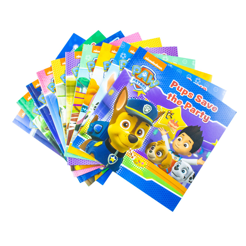 Set of 10 Paw Patrol favourite stories books by Nickelodeon, featuring Pups saving parties, jungle adventures, and rescue missions.