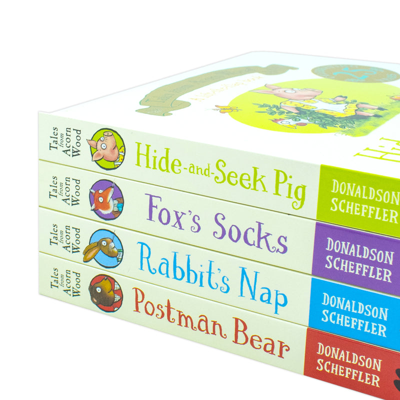 Julia Donaldson Tales From Acorn Wood Series Collection 4 Books Set (Fox's Socks, Hide-And-Seek Pig, Rabbit's Nap, Postman Bear) - The Book Bundle