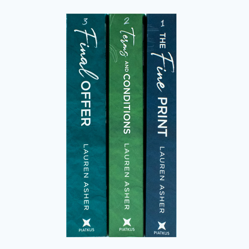Set of three Lauren Asher Dreamland Billionaires Series books by Piatkus, including The Fine Print, Terms and Conditions, and Final Offer.