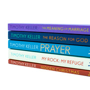 Set of five Timothy Keller books including Hidden Christmas, Prayer, My Rock, and My Refuge by Hodder & Stoughton, displayed together.