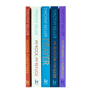 Set of five Timothy Keller books including Hidden Christmas, Prayer, My Rock, and My Refuge by Hodder & Stoughton, displayed together.