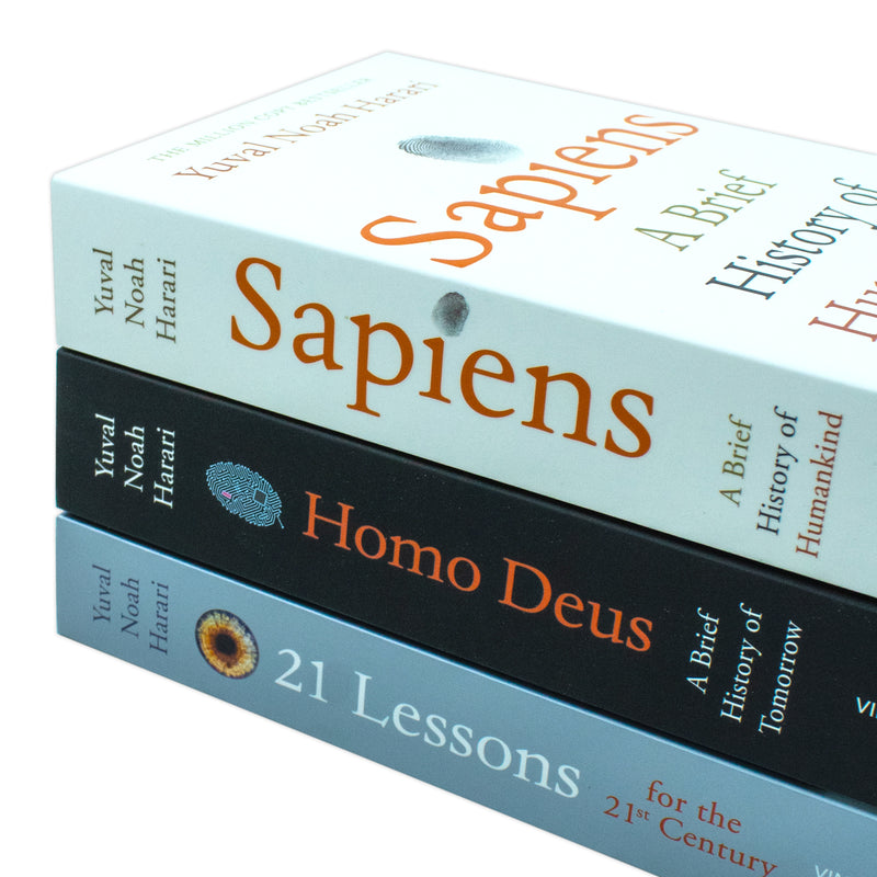 Set of three Yuval Noah Harari non-fiction paperback books from the Vintage/Jonathan Cape collection, featuring titles by Yuval Noah Harari.