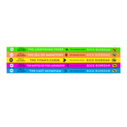 Set of five Percy Jackson graphic novels by Rick Riordan from Puffin, featuring colorful book covers in the collection.