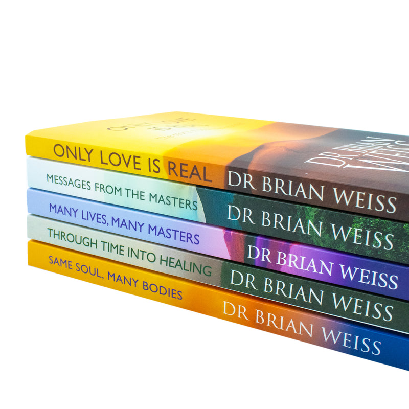 Set of five paperback books by Dr. Brian Weiss, including Messages From The Masters and Through Time Into Healing, in a collection.