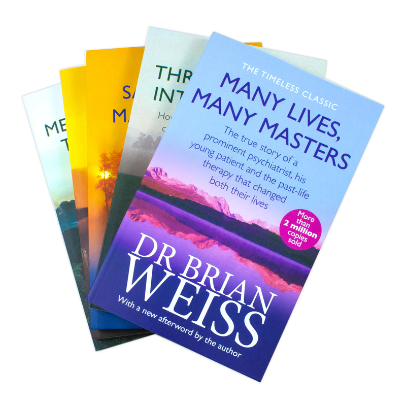 Set of five paperback books by Dr. Brian Weiss, titled "Messages From The Masters" and "Through Time Into Healing," in a collection.