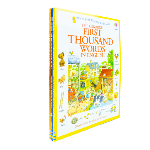 Usborne First Thousand Words 3 Books Collection Set By Heather Amery (First Thousand Words in French, First Thousand Words in Spanish, First Thousand Words in English) - The Book Bundle