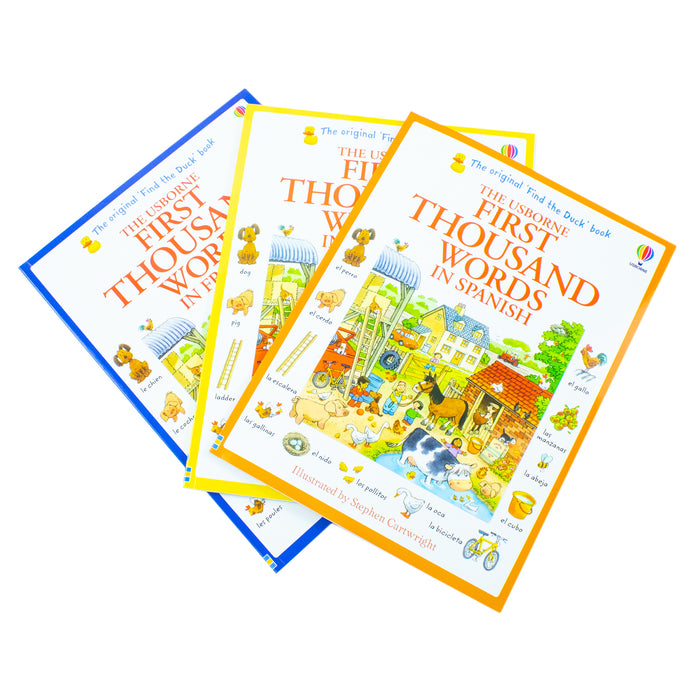 Usborne First Thousand Words 3 Books Collection Set By Heather Amery (First Thousand Words in French, First Thousand Words in Spanish, First Thousand Words in English) - The Book Bundle