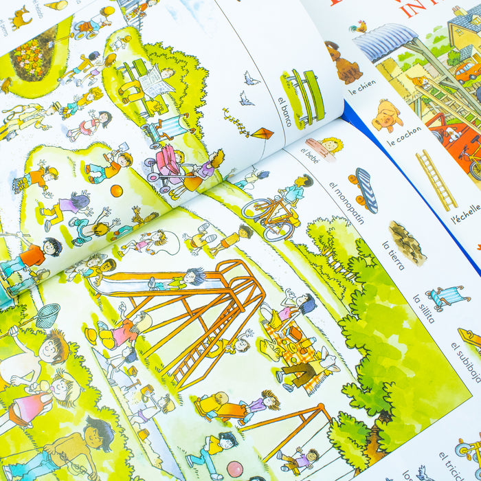 Usborne First Thousand Words 3 Books Collection Set By Heather Amery (First Thousand Words in French, First Thousand Words in Spanish, First Thousand Words in English) - The Book Bundle