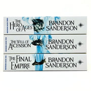 Mistborn trilogy book set by Brandon Sanderson, paperback editions published by Gollancz, featuring cover art of the fantasy novels.