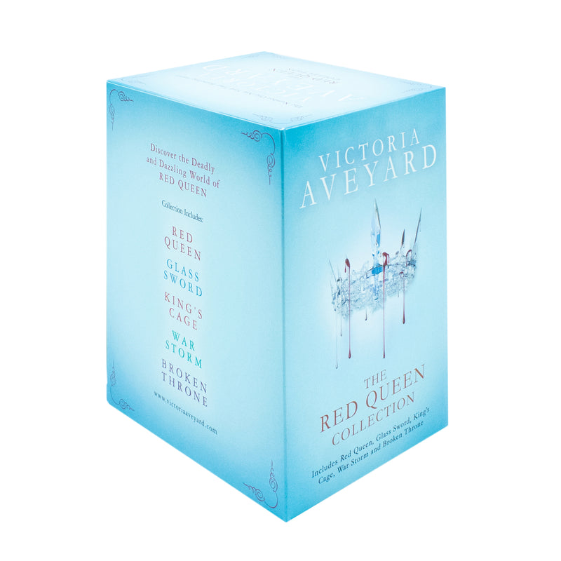 Red Queen Collection Series 1-5 box set by Victoria Aveyard, featuring fantasy books with red and silver cover art.