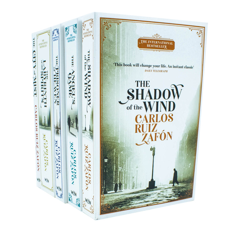 W&N ltd collection of The Cemetery of Forgotten Series Books 1-5 by Carlos Ruiz Zafon, featuring five book spines on a shelf.