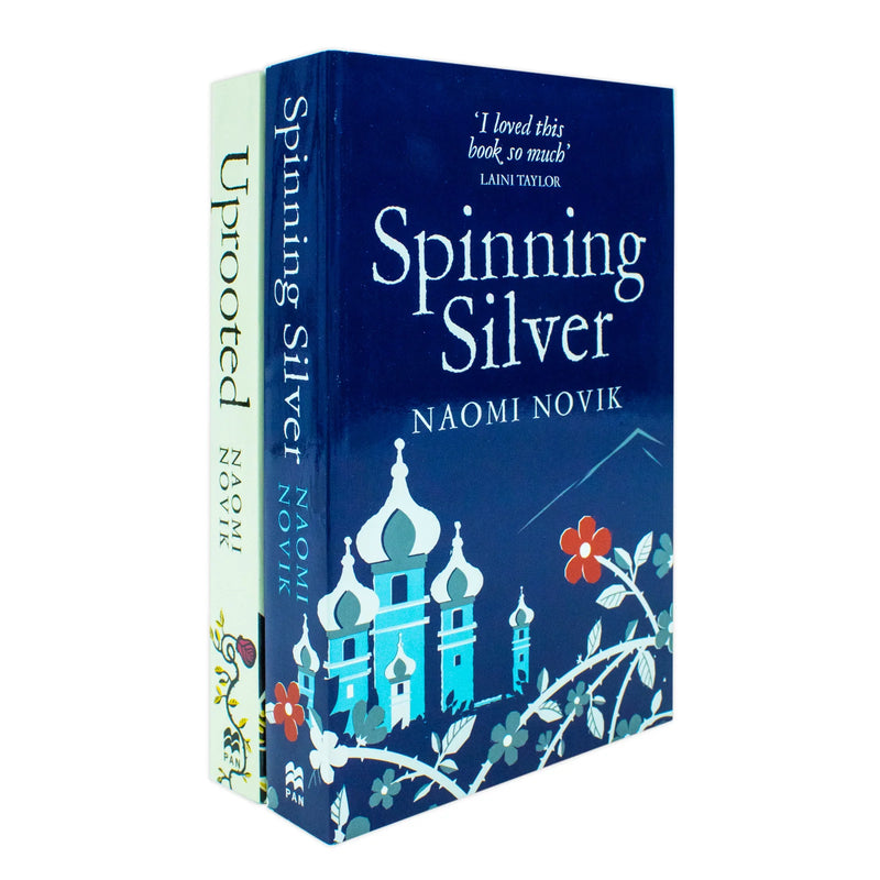 Uprooted and Spinning Silver 2-book paperback collection set by Naomi Novik, fiction novels displayed together