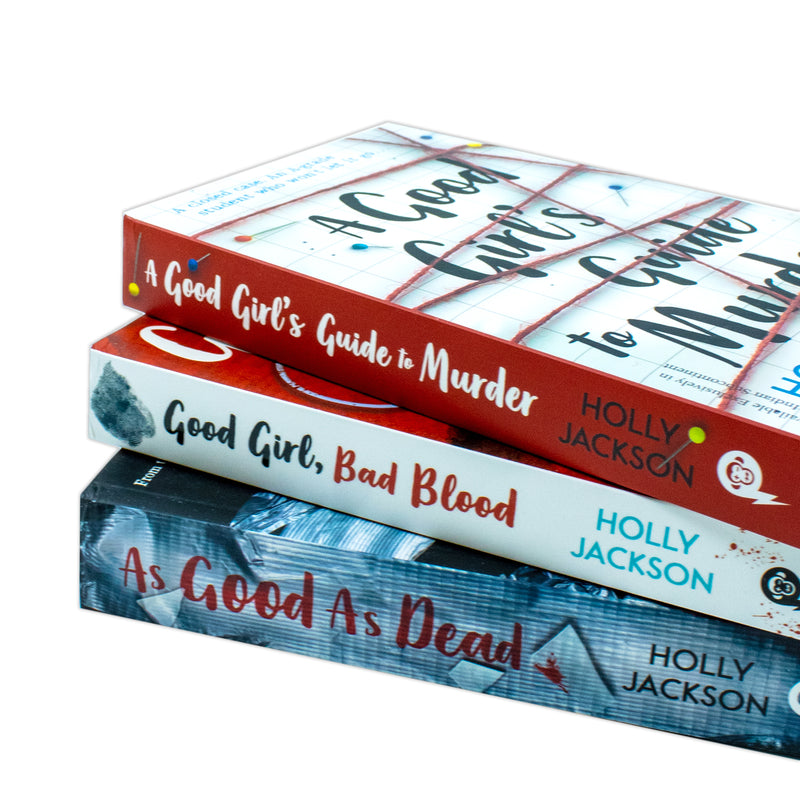 Set of three Holly Jackson A Good Girl's Guide to Murder paperback books by Electric Monkey, featuring crime fiction covers.