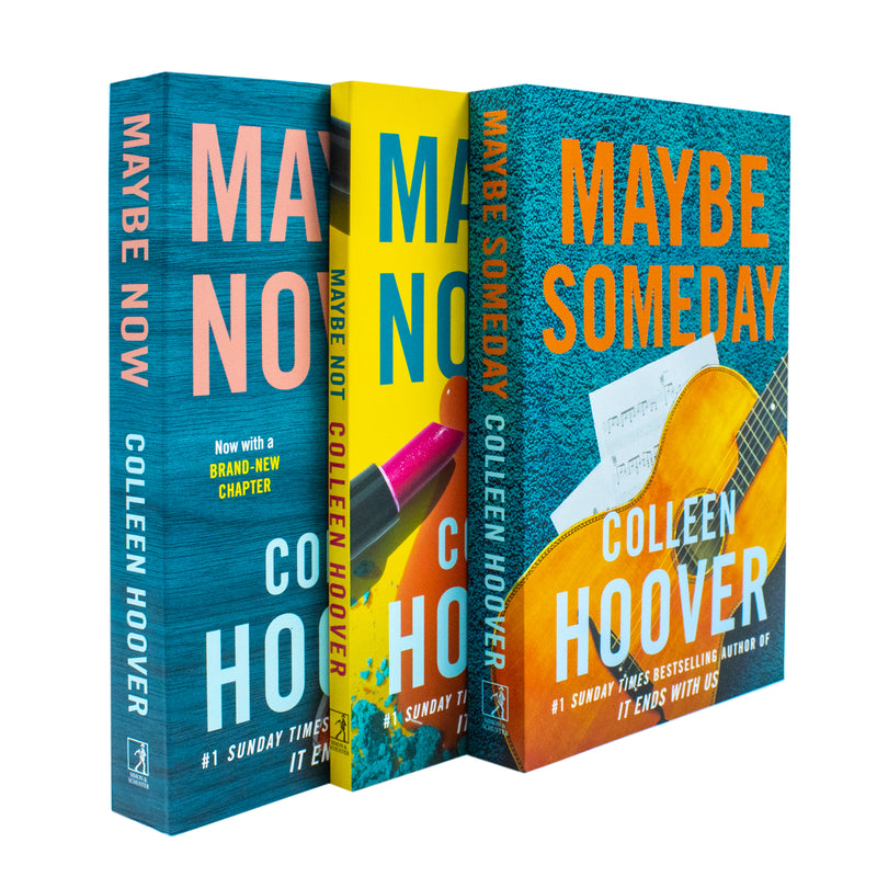 Three paperback books from the Maybe Someday series by Colleen Hoover, featuring colorful cover art and titled spines.