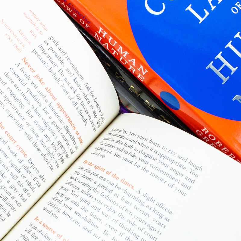 Set of five books from Robert Greene's Modern Machiavellian Series, featuring black covers and title text, displayed together.