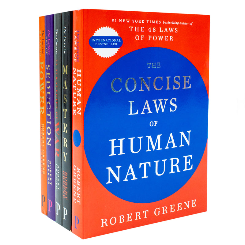 Five-book collection of Robert Greene's Modern Machiavellian Series, featuring titles on strategy, power, and influence.