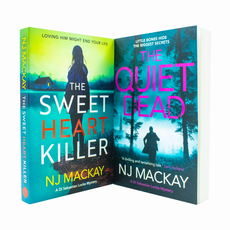 NJ Mackay DI Sebastian Locke mystery books set featuring "The Quiet Dead" and "The Sweetheart Killer" by Canelo Hera Ltd.