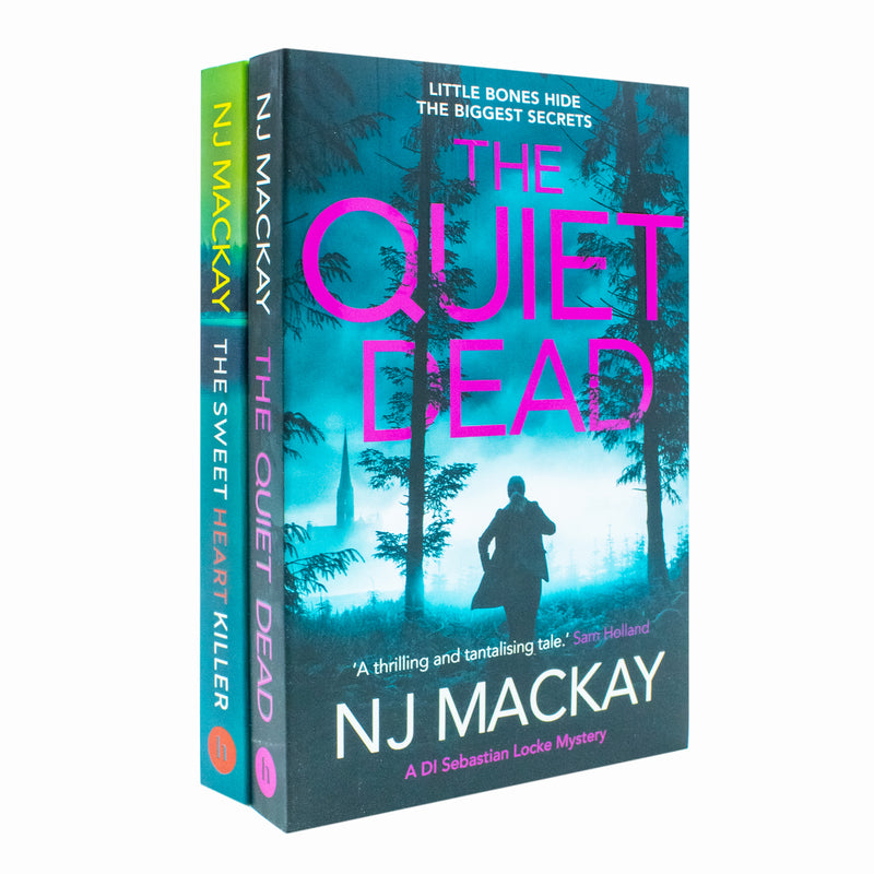 NJ Mackay DI Sebastian Locke mystery collection featuring "The Quiet Dead" and "The Sweetheart Killer" books, Canelo Hera ltd edition.
