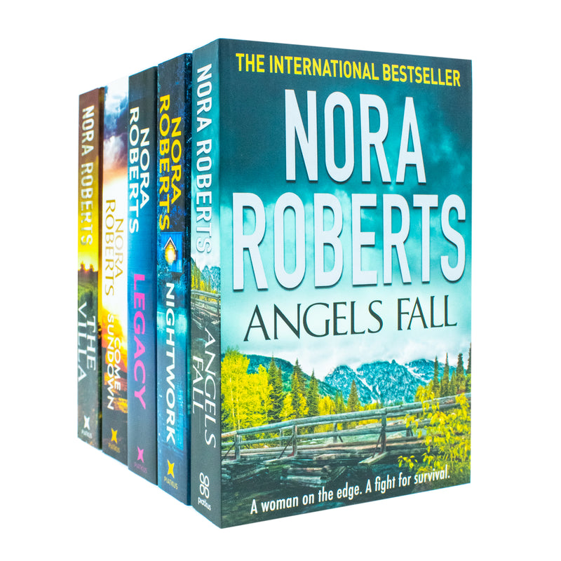 Set of five Nora Roberts books including The Villa, Nightwork, Legacy, Angels Fall, and Come Sundown by Piatkus Ltd.