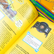 Set of 12 Om Books International encyclopedia books on inventions, our world, solar system, plants, seas, and oceans, featuring colorful covers.