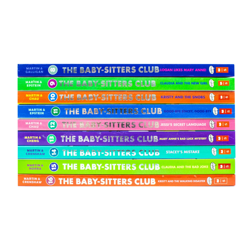 Set of nine BabySitters Club Graphix books for ages 8-16 by Ann M. Martin, featuring colorful cover illustrations.