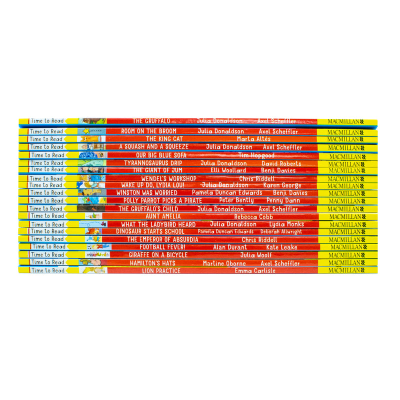 Set of 20 early reader books from the Time to Read Series by Julia Donaldson, featuring Dinosaur Starts School, published by Pan Macmillan.