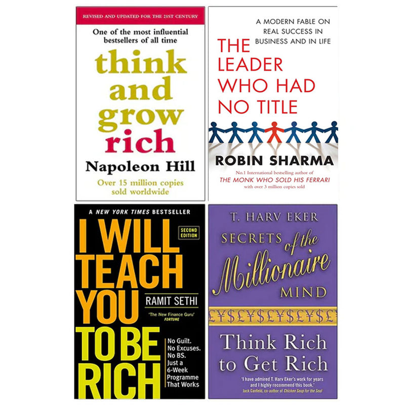 Think And Grow Rich, The Leader Who Had No Title, I Will Teach You To Be Rich, Secrets of the Millionaire Mind 4 Books Collection Set - The Book Bundle