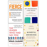 Fierce Conversations, Set Boundaries Find Peace, The Leader Who Had No Title & Mindful Drinking 4 Books Collection Set - The Book Bundle