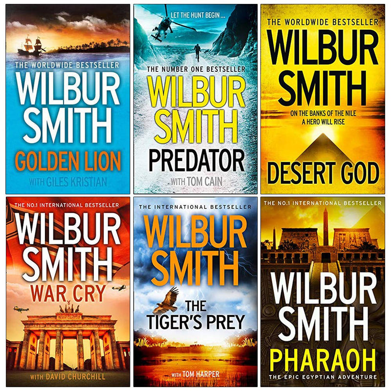 Six paperback Wilbur Smith books from the Harper Collins collection by Wilbur Smith, featuring fiction titles in a set.
