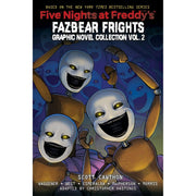 Five Nights at Freddy's Fazbear Frights graphic novel collection Vol 1-3 by Scott Cawthon, featuring colorful book covers and artwork.