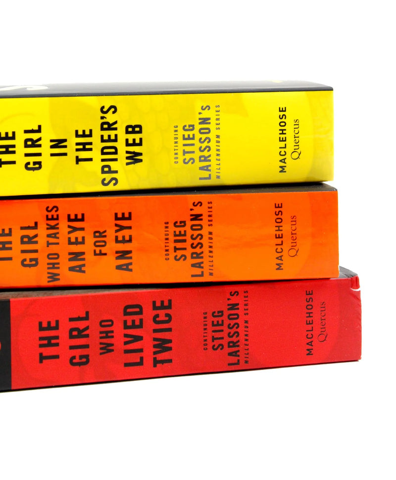 Set of three Millennium Series fiction paperback books by David Lagercrantz, featuring colorful covers and title text.