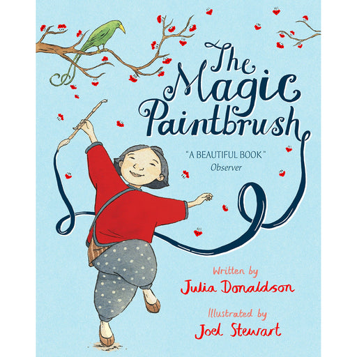 Children's book "The Magic Paintbrush" by Julia Donaldson, colorful illustrated cover featuring a girl with a magic paintbrush.