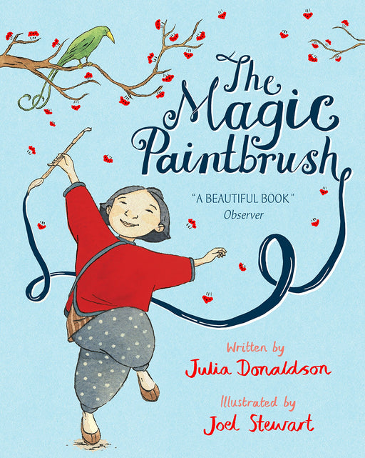 Children's book "The Magic Paintbrush" by Julia Donaldson, colorful illustrated cover featuring a girl with a magic paintbrush.