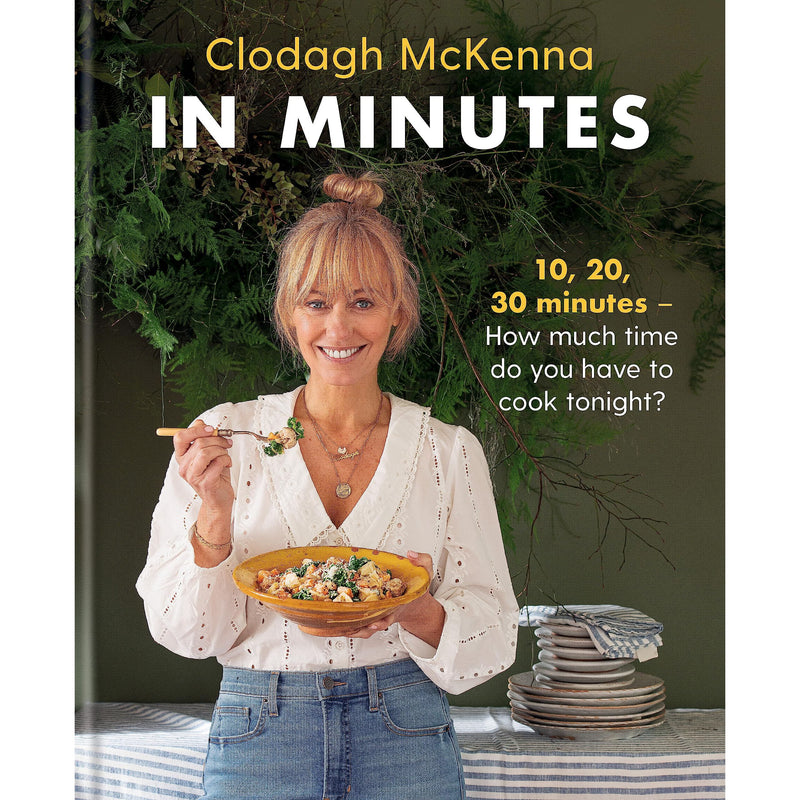Cover of "In Minutes" cookbook by Kyle Books, featuring colorful images of quick, delicious recipes on the front.