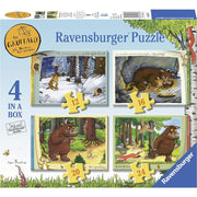 Julia Donaldson The Gruffalo 4-in-1 jigsaw puzzle pack featuring colorful images of the Gruffalo and forest scenes for children.