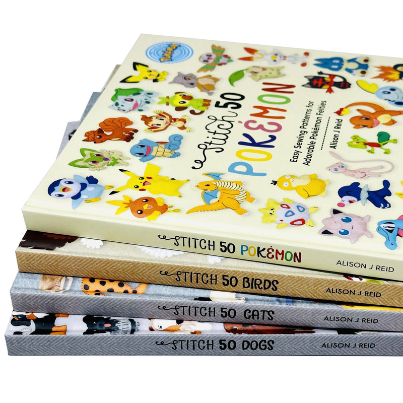 Alison J Reid Collection 4 Books Set (Stitch 50 Dogs, Stitch 50 Cats & Stitch 50 Birds, Stitch 50 Pokémon) - The Book Bundle