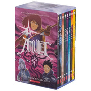 Amulet 8 Books collection box set by Kazu Kibuishi, paperback edition, featuring colorful covers from the fantasy graphic novel series.