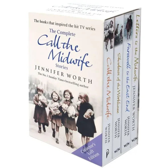 Set of four paperback Call the Midwife books by Jennifer Worth, featuring vintage-style covers and titles from the non-fiction collection.