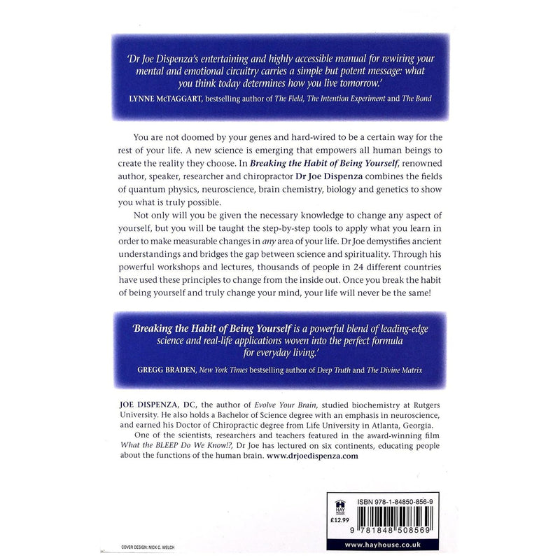 Book cover of "Breaking the Habit of Being Yourself" by Joe Dispenza, featuring a colorful abstract background and title text.