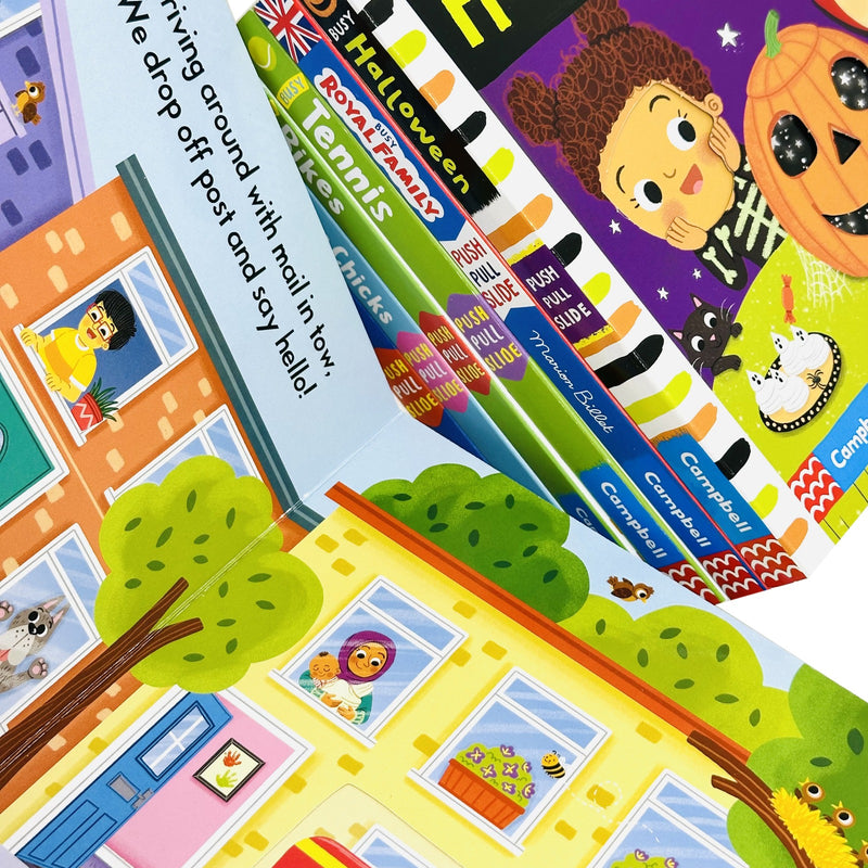 Campbell Busy Books Series 7 Books Collection Set Busy Post Van, Busy Halloween, Busy Royal Family - The Book Bundle