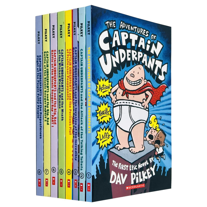 Captain Underpants Collection 8 Books Set By Dav Pilkey (Adventures of Captain Underpants,Attack of the Talking) - The Book Bundle
