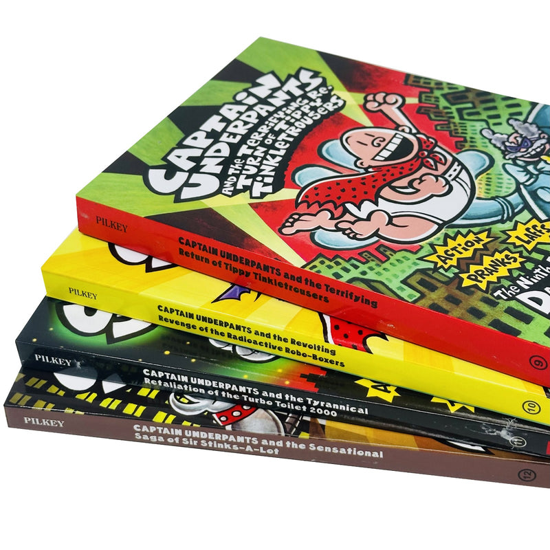 Captain Underpants Series 9-12: 4 Books Collection Set By Dav Pilkey(Terrifying Return of Tippy Tinkletrousers) - The Book Bundle