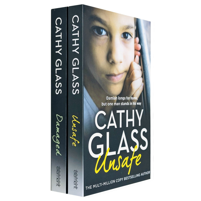 Two Cathy Glass books from the HarperElement collection, featuring damaged and unsafe editions, with book covers visible.