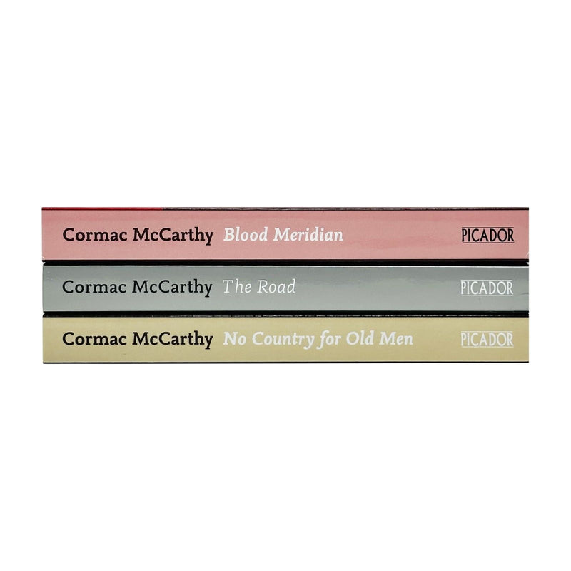 Three paperback Cormac McCarthy masterworks collection books by Picador Ltd, featuring classic fiction by the author.