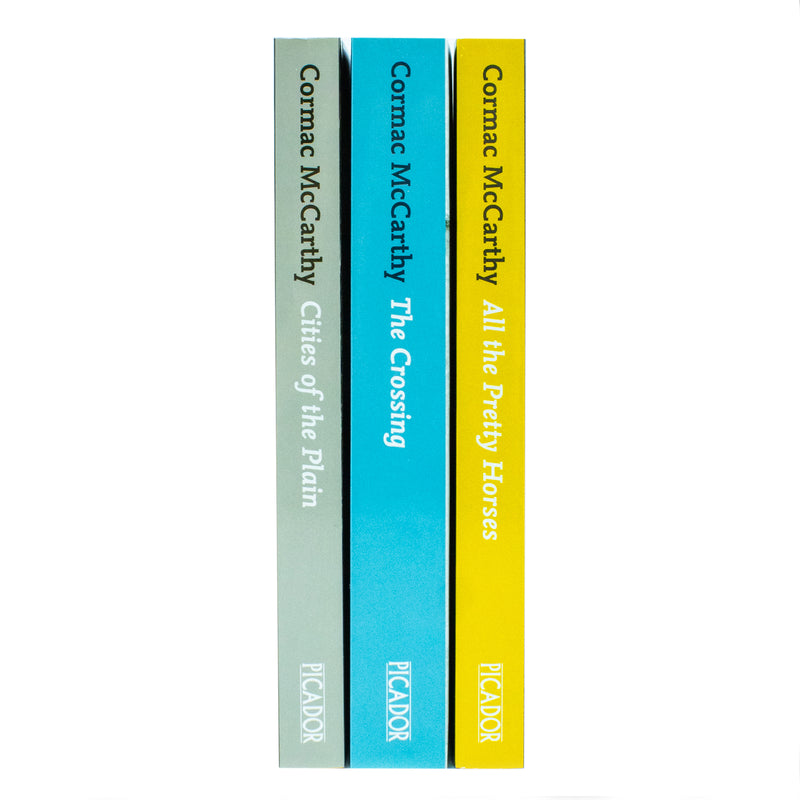 Set of three paperback Border Trilogy books by Cormac McCarthy, featuring classic fiction stories in a Picador edition.