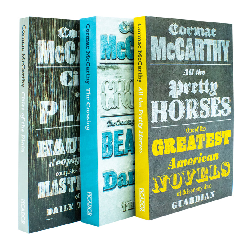 Set of three paperback books from the Border Trilogy by Cormac McCarthy, featuring the Picador edition covers.