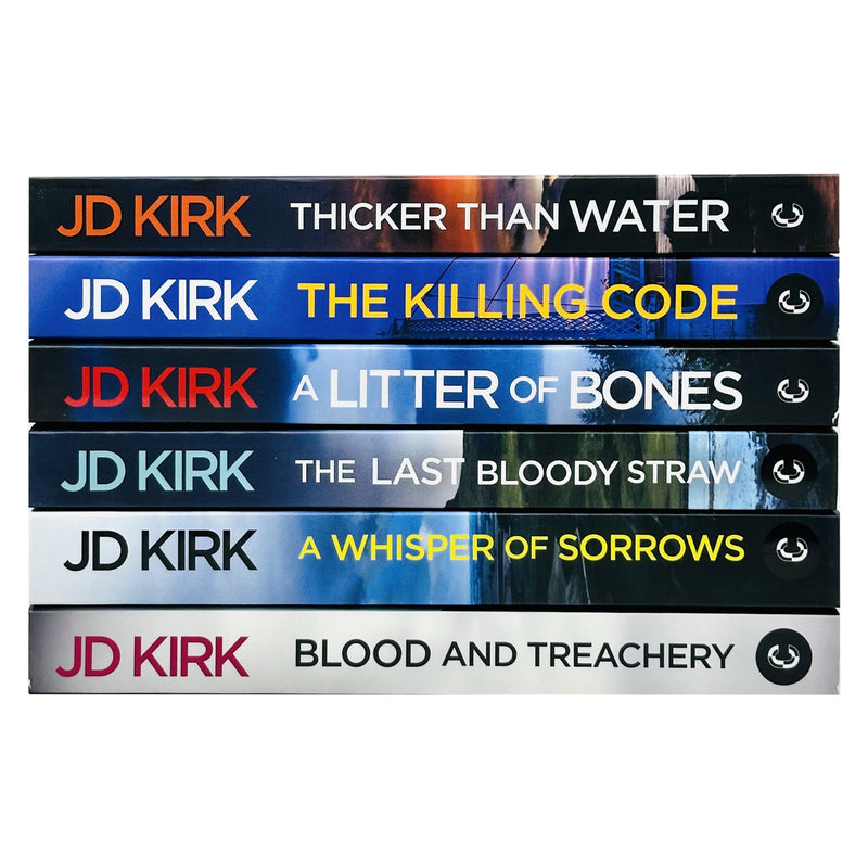 Set of six Zertex crime thriller books by JD Kirk from the DCI Logan Crime series, featuring dark, gripping crime stories.